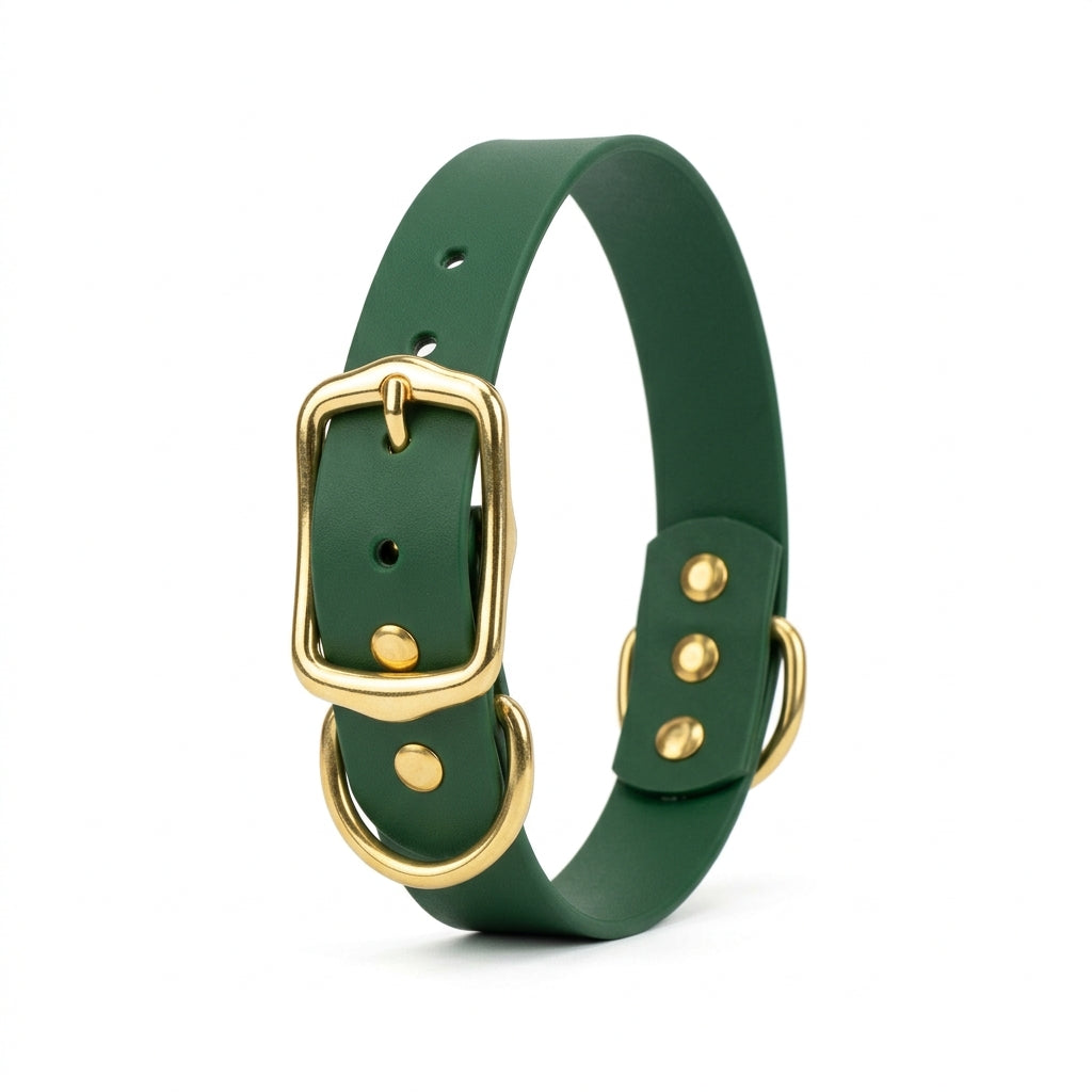 Forest Green Waterproof Biothane Dog Collar with Brass Roller Buckle